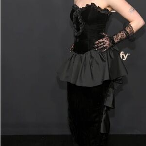 Beautiful vintage Scott McClintock black velvet and satin midi dress.